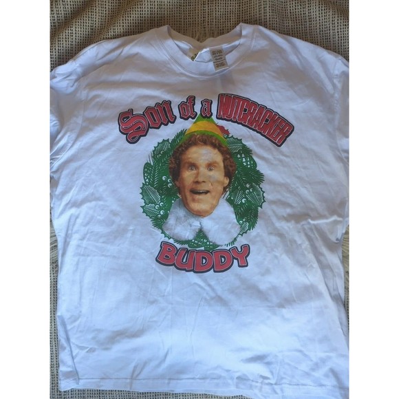 Elf Brand Son Of A Nutcracker Buddy the Elf White Short Sleeve Large Unisex XMAS - Picture 2 of 6